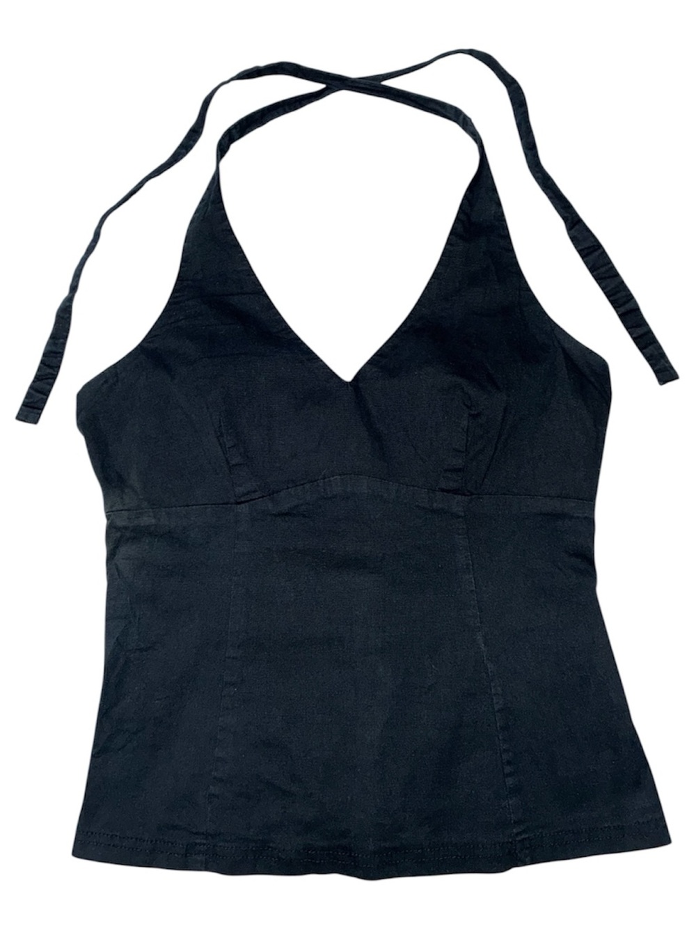 Angie Y2K Cropped Black Halter V-Neck Women's Top Size Small